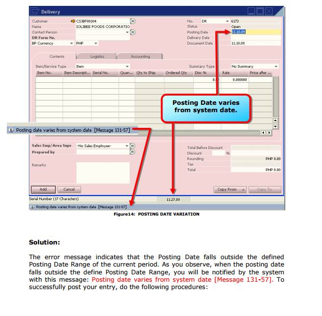Date deviates from permissible range SAP B1 Technolux Equipment and